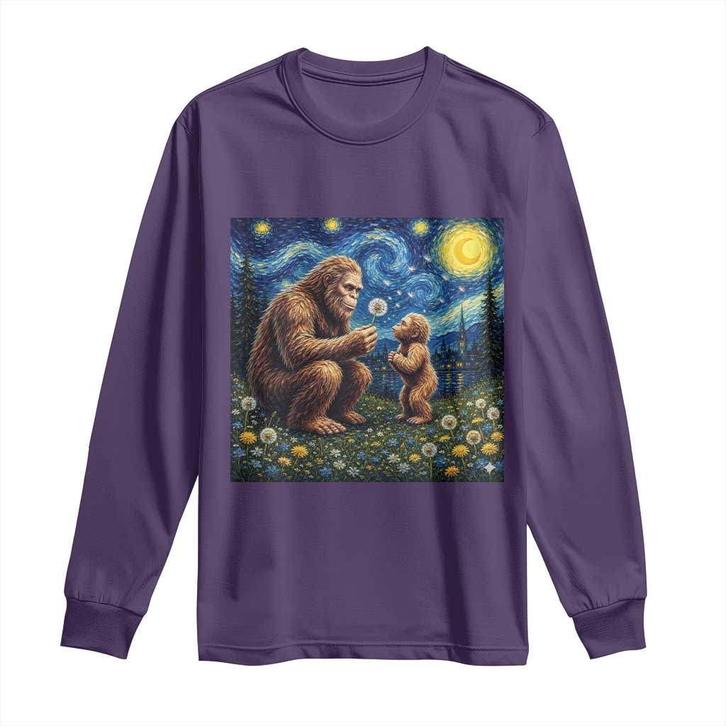 Bigfoot Blowing Dandelion Starry Night Long Sleeve Shirt Sasquatch Dad Fathers Day Father Son Matching TS14 Purple Print Your Wear