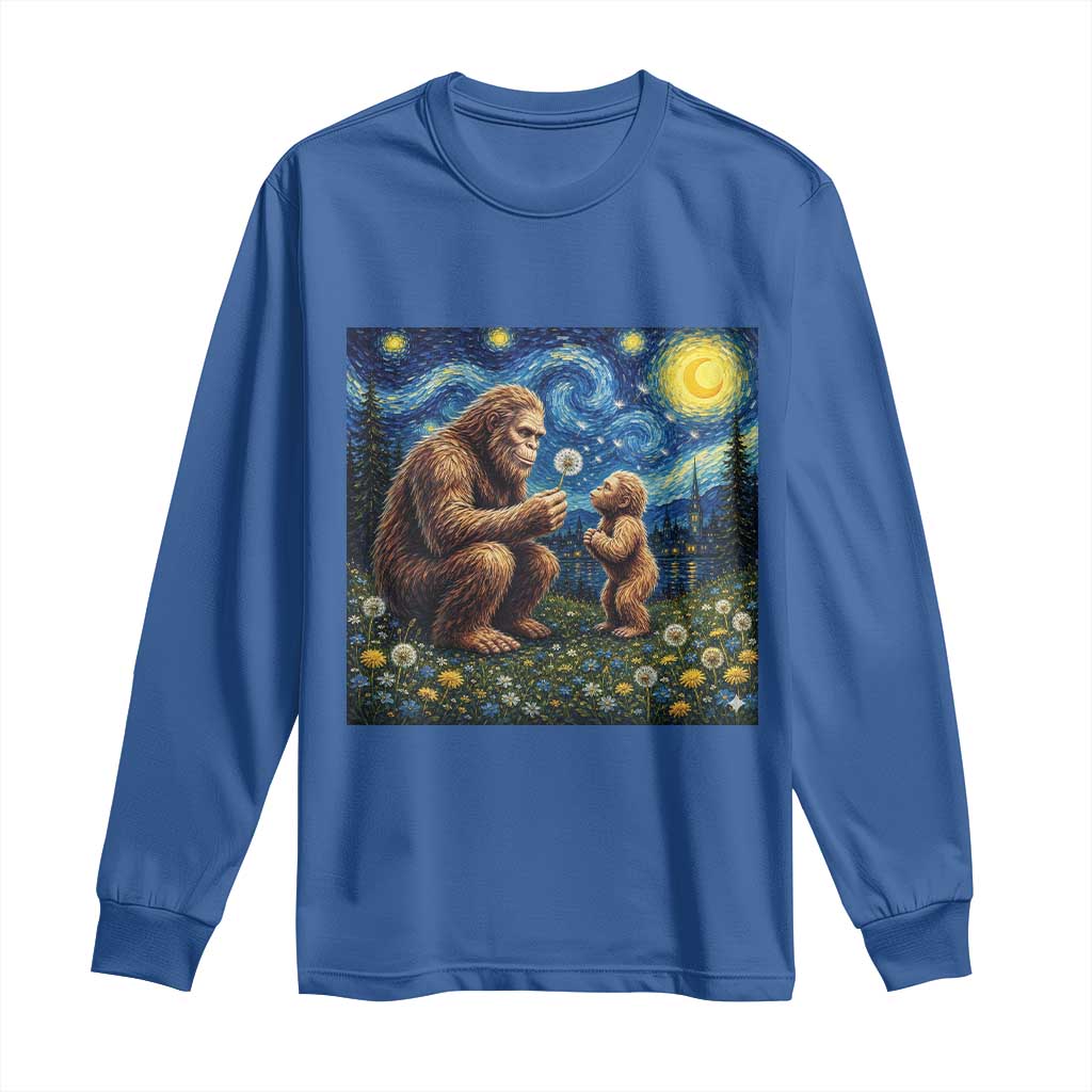 Bigfoot Blowing Dandelion Starry Night Long Sleeve Shirt Sasquatch Dad Fathers Day Father Son Matching TS14 Royal Blue Print Your Wear