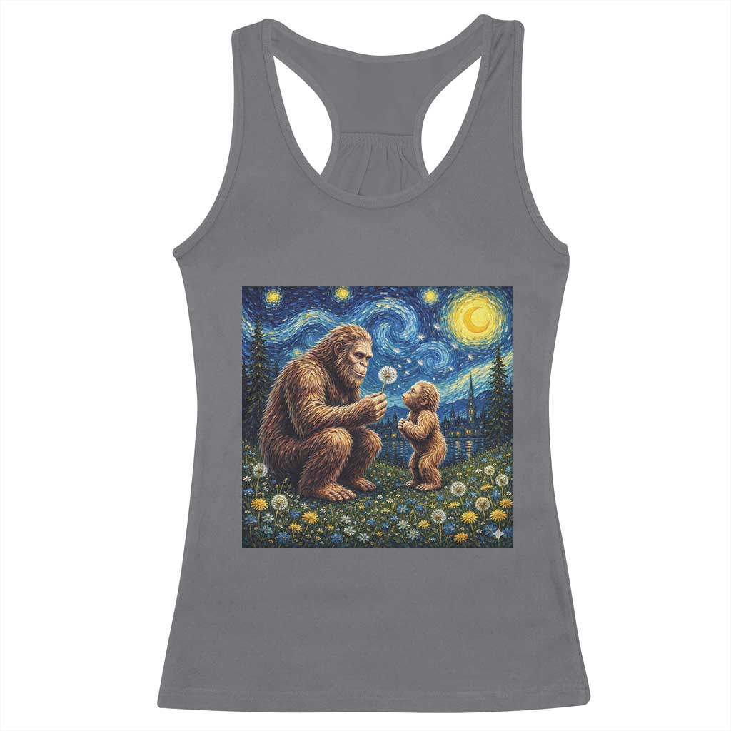 Bigfoot Blowing Dandelion Starry Night Racerback Tank Top Sasquatch Dad Fathers Day Father Son Matching TS14 Charcoal Print Your Wear
