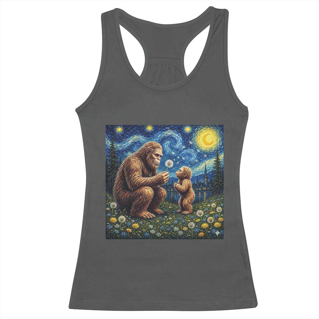Bigfoot Blowing Dandelion Starry Night Racerback Tank Top Sasquatch Dad Fathers Day Father Son Matching TS14 Dark Heather Print Your Wear