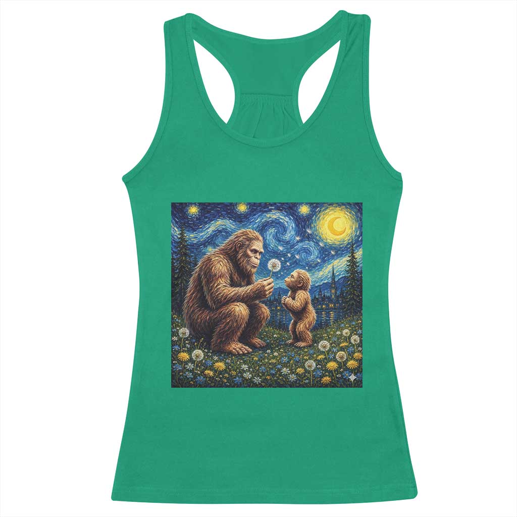 Bigfoot Blowing Dandelion Starry Night Racerback Tank Top Sasquatch Dad Fathers Day Father Son Matching TS14 Irish Green Print Your Wear