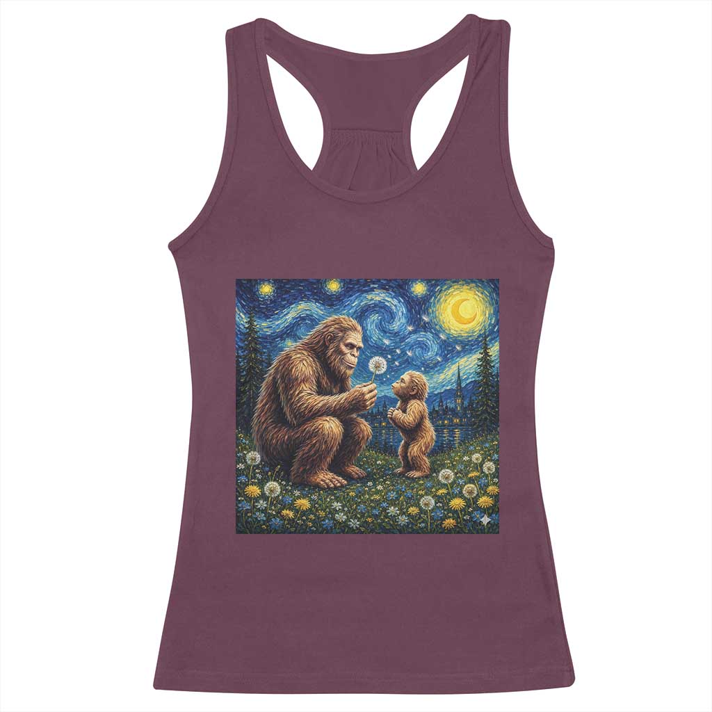 Bigfoot Blowing Dandelion Starry Night Racerback Tank Top Sasquatch Dad Fathers Day Father Son Matching TS14 Maroon Print Your Wear