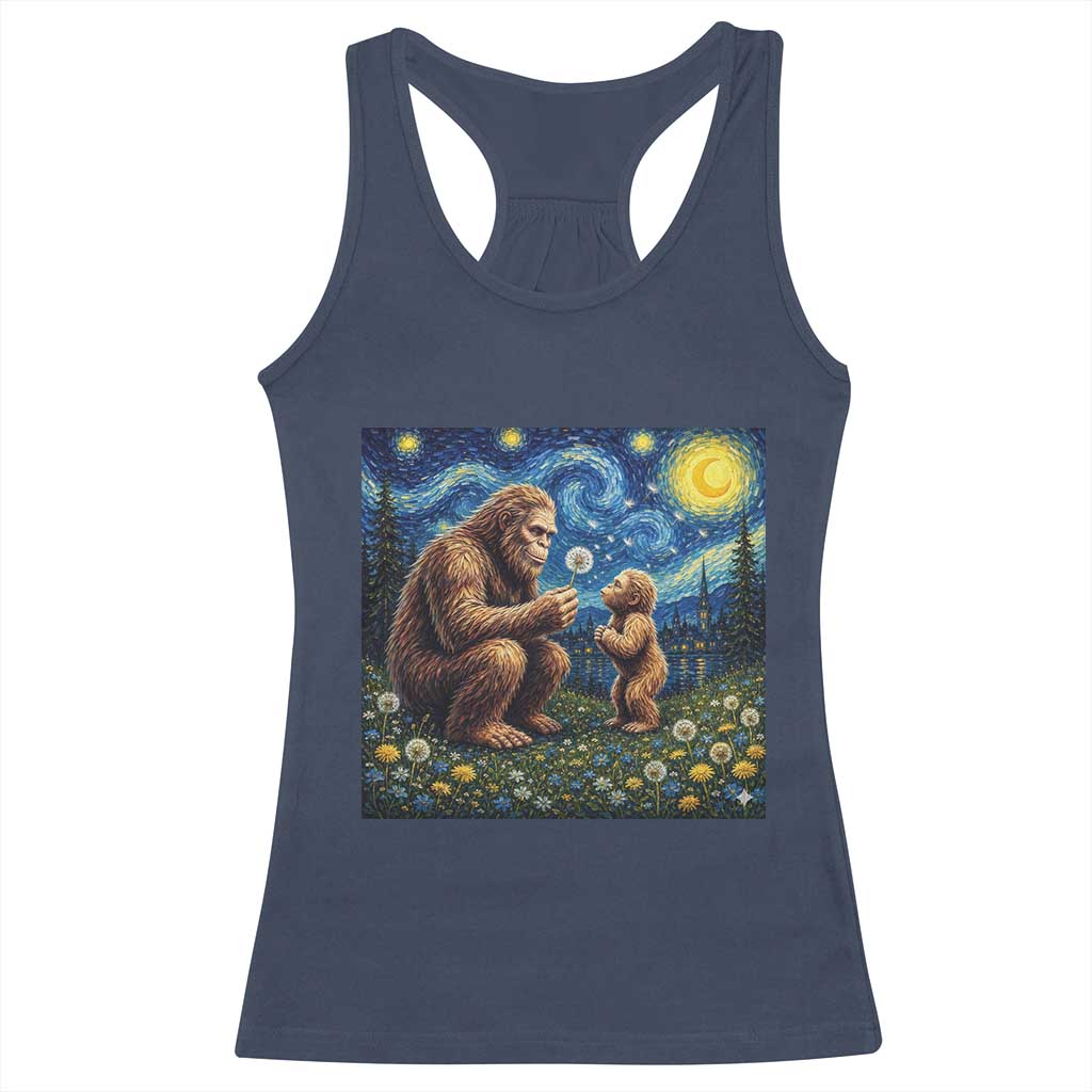 Bigfoot Blowing Dandelion Starry Night Racerback Tank Top Sasquatch Dad Fathers Day Father Son Matching TS14 Navy Print Your Wear