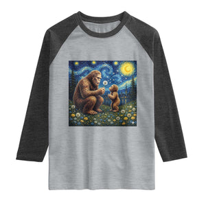 Bigfoot Blowing Dandelion Starry Night Raglan Shirt Sasquatch Dad Fathers Day Father Son Matching TS14 Heather Gray Heather Charcoal Print Your Wear