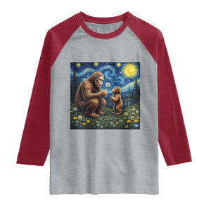 Bigfoot Blowing Dandelion Starry Night Raglan Shirt Sasquatch Dad Fathers Day Father Son Matching TS14 Heather Gray Heather Red Print Your Wear