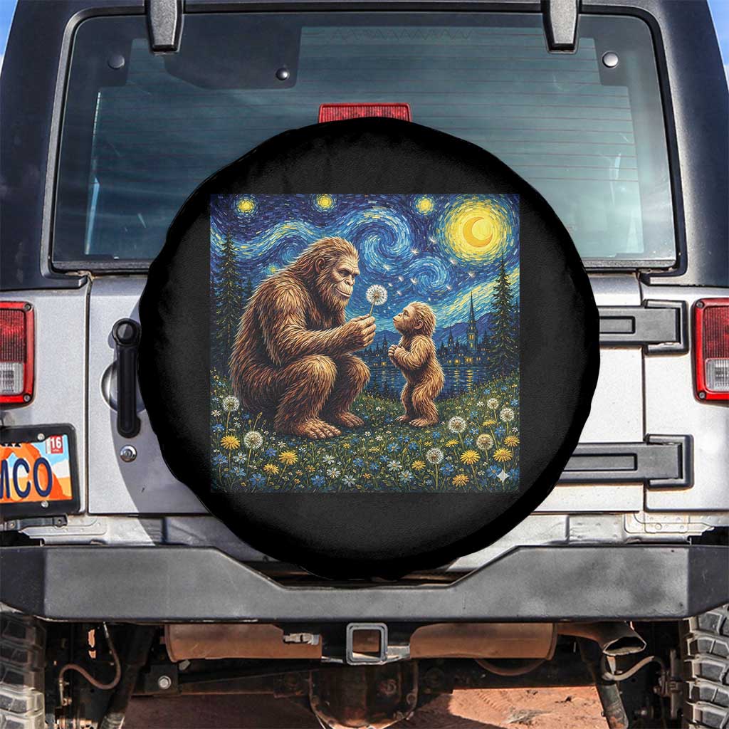 Bigfoot Blowing Dandelion Starry Night Spare Tire Cover Sasquatch Dad Fathers Day Father Son Matching TS14 No hole Black Print Your Wear