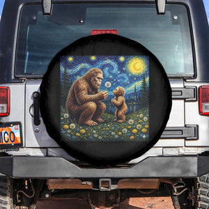 Bigfoot Blowing Dandelion Starry Night Spare Tire Cover Sasquatch Dad Fathers Day Father Son Matching TS14 No hole Black Print Your Wear