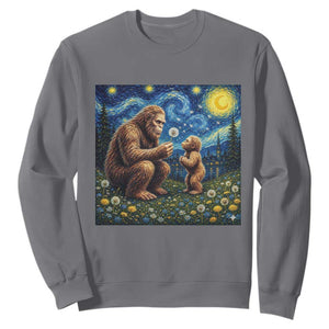 Bigfoot Blowing Dandelion Starry Night Sweatshirt Sasquatch Dad Fathers Day Father Son Matching TS14 Charcoal Print Your Wear