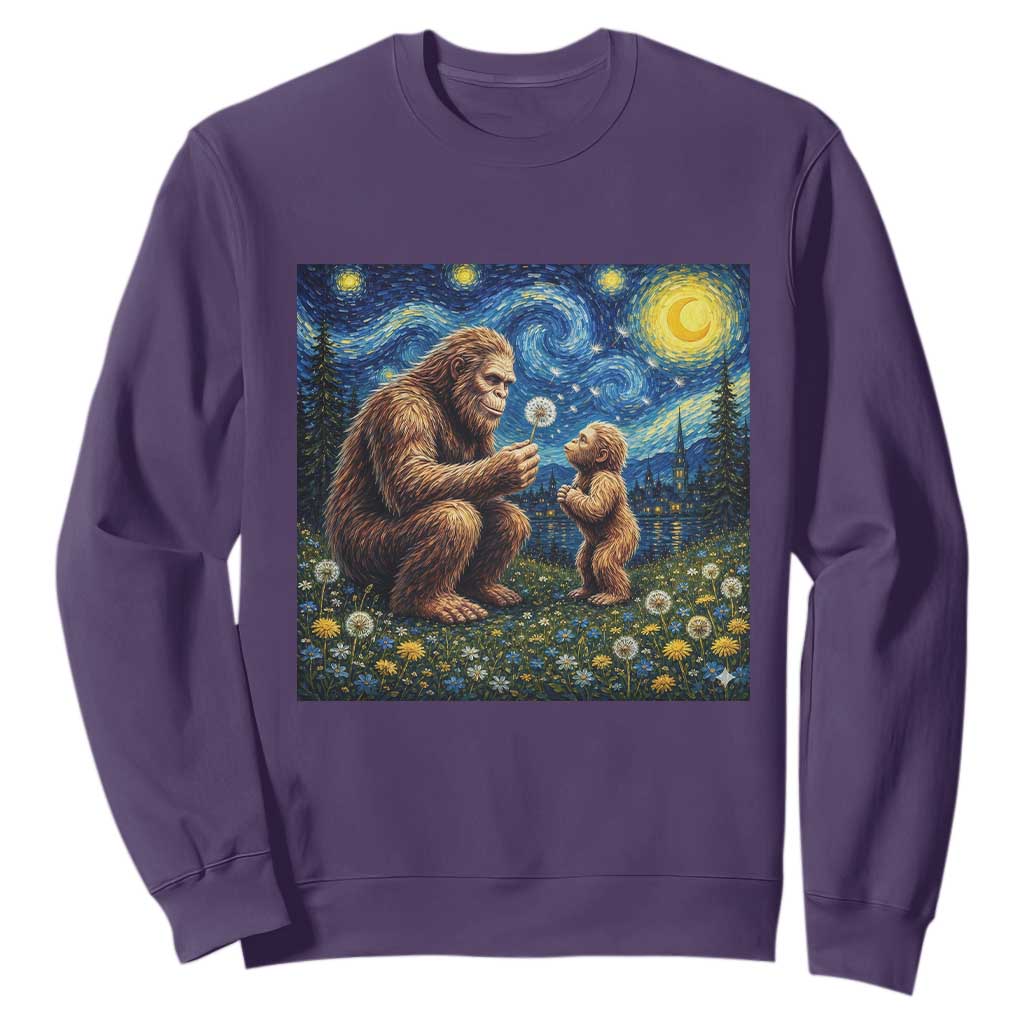 Bigfoot Blowing Dandelion Starry Night Sweatshirt Sasquatch Dad Fathers Day Father Son Matching TS14 Purple Print Your Wear