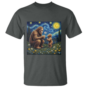 Bigfoot Blowing Dandelion Starry Night T Shirt Sasquatch Dad Fathers Day Father Son Matching TS14 Dark Heather Print Your Wear
