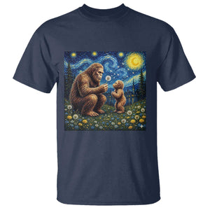 Bigfoot Blowing Dandelion Starry Night T Shirt Sasquatch Dad Fathers Day Father Son Matching TS14 Navy Print Your Wear
