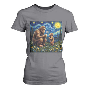 Bigfoot Blowing Dandelion Starry Night T Shirt For Women Sasquatch Dad Fathers Day Father Son Matching TS14 Charcoal Print Your Wear
