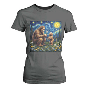 Bigfoot Blowing Dandelion Starry Night T Shirt For Women Sasquatch Dad Fathers Day Father Son Matching TS14 Dark Heather Print Your Wear