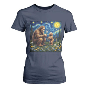 Bigfoot Blowing Dandelion Starry Night T Shirt For Women Sasquatch Dad Fathers Day Father Son Matching TS14 Navy Print Your Wear