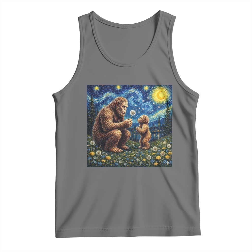Bigfoot Blowing Dandelion Starry Night Tank Top Sasquatch Dad Fathers Day Father Son Matching TS14 Black Heather Print Your Wear