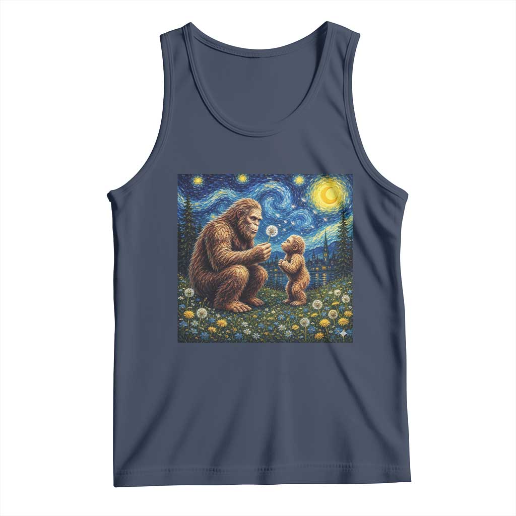 Bigfoot Blowing Dandelion Starry Night Tank Top Sasquatch Dad Fathers Day Father Son Matching TS14 Navy Print Your Wear