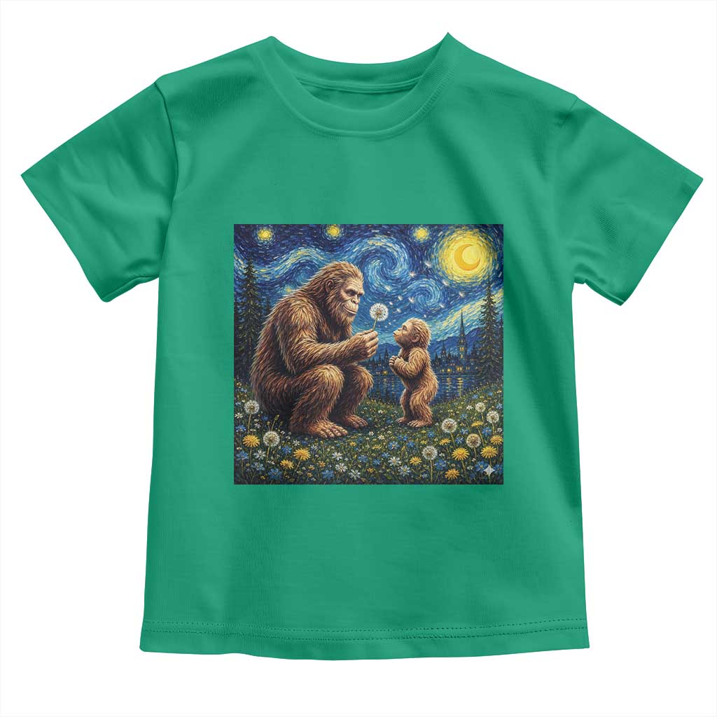 Bigfoot Blowing Dandelion Starry Night Toddler T Shirt Sasquatch Dad Fathers Day Father Son Matching TS14 Irish Green Print Your Wear