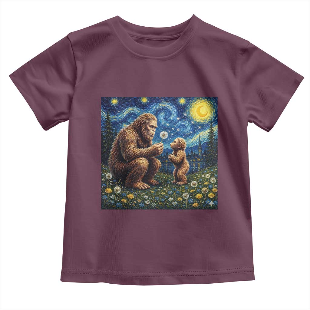 Bigfoot Blowing Dandelion Starry Night Toddler T Shirt Sasquatch Dad Fathers Day Father Son Matching TS14 Maroon Print Your Wear