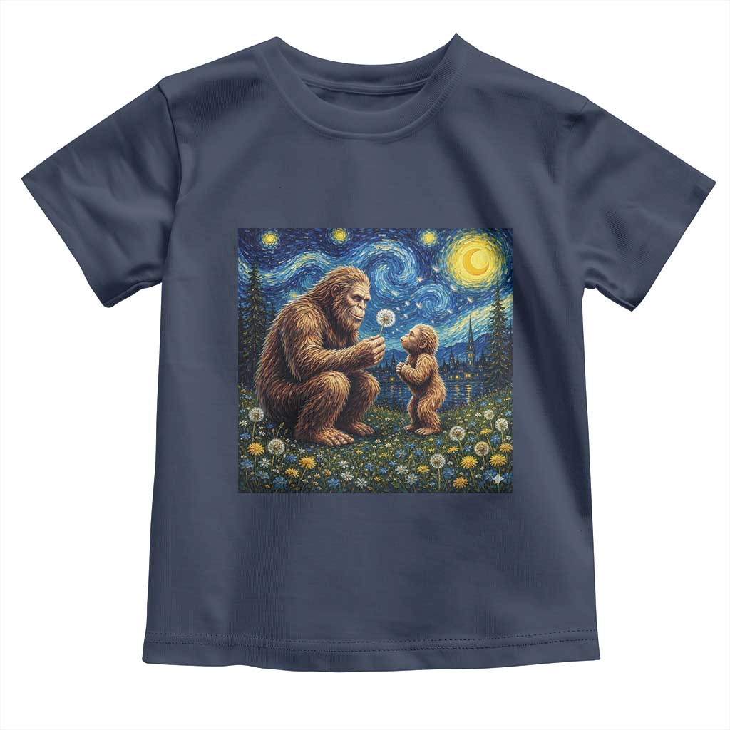 Bigfoot Blowing Dandelion Starry Night Toddler T Shirt Sasquatch Dad Fathers Day Father Son Matching TS14 Navy Print Your Wear