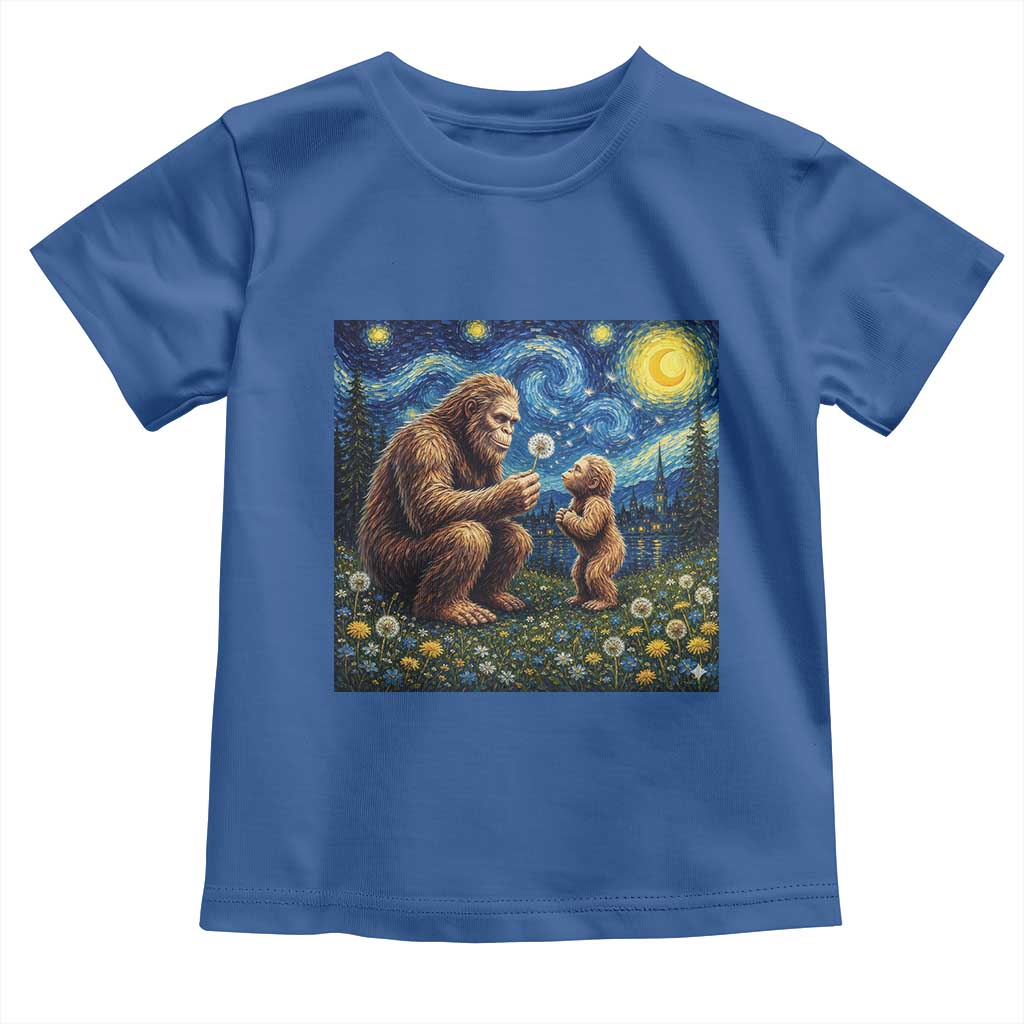 Bigfoot Blowing Dandelion Starry Night Toddler T Shirt Sasquatch Dad Fathers Day Father Son Matching TS14 Royal Blue Print Your Wear