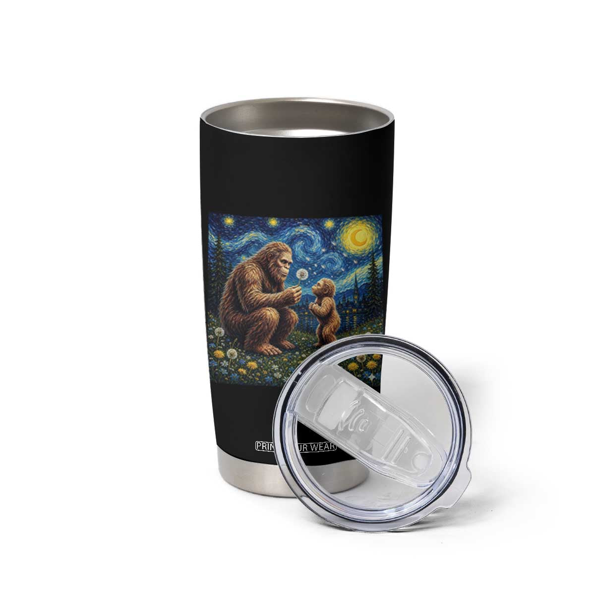 Bigfoot Blowing Dandelion Starry Night Tumbler Cup Sasquatch Dad Fathers Day Father Son Matching TS14 Print Your Wear