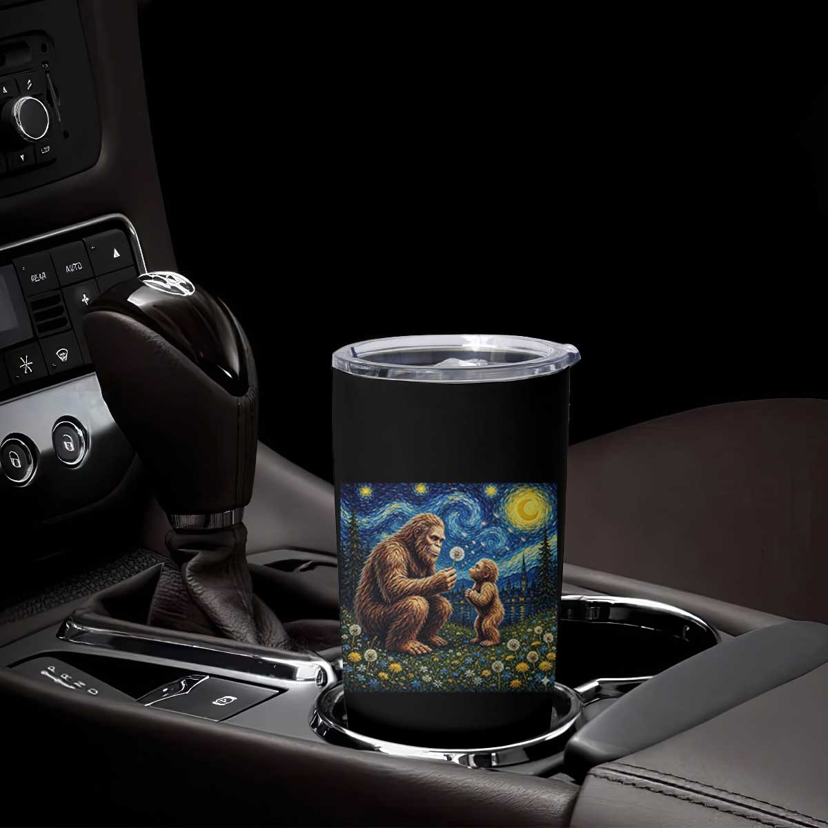 Bigfoot Blowing Dandelion Starry Night Tumbler Cup Sasquatch Dad Fathers Day Father Son Matching TS14 Print Your Wear
