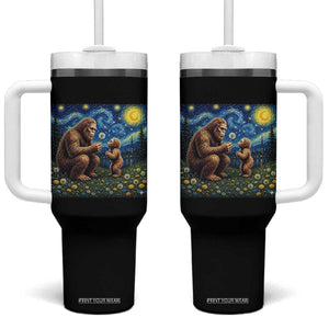 Bigfoot Blowing Dandelion Starry Night Tumbler With Handle Sasquatch Dad Fathers Day Father Son Matching TS14 One Size: 40 oz Black Print Your Wear