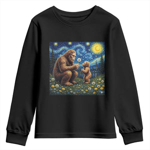 Bigfoot Blowing Dandelion Starry Night Youth Sweatshirt Sasquatch Dad Fathers Day Father Son Matching TS14 Black Print Your Wear