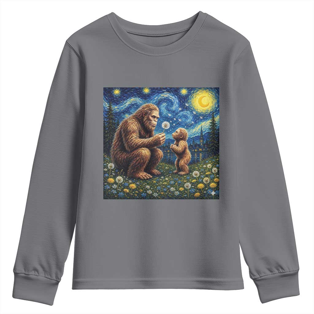 Bigfoot Blowing Dandelion Starry Night Youth Sweatshirt Sasquatch Dad Fathers Day Father Son Matching TS14 Charcoal Print Your Wear