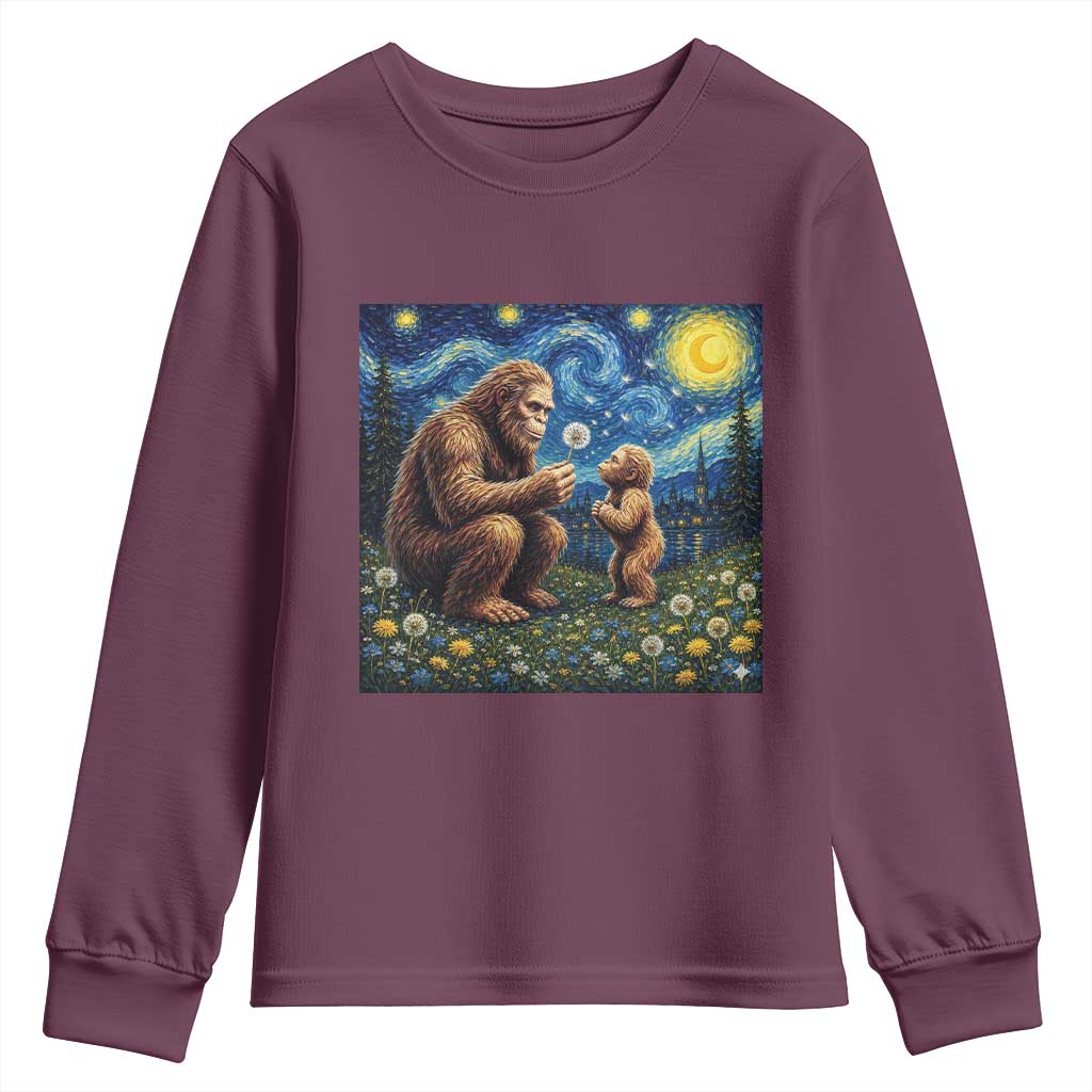 Bigfoot Blowing Dandelion Starry Night Youth Sweatshirt Sasquatch Dad Fathers Day Father Son Matching TS14 Maroon Print Your Wear