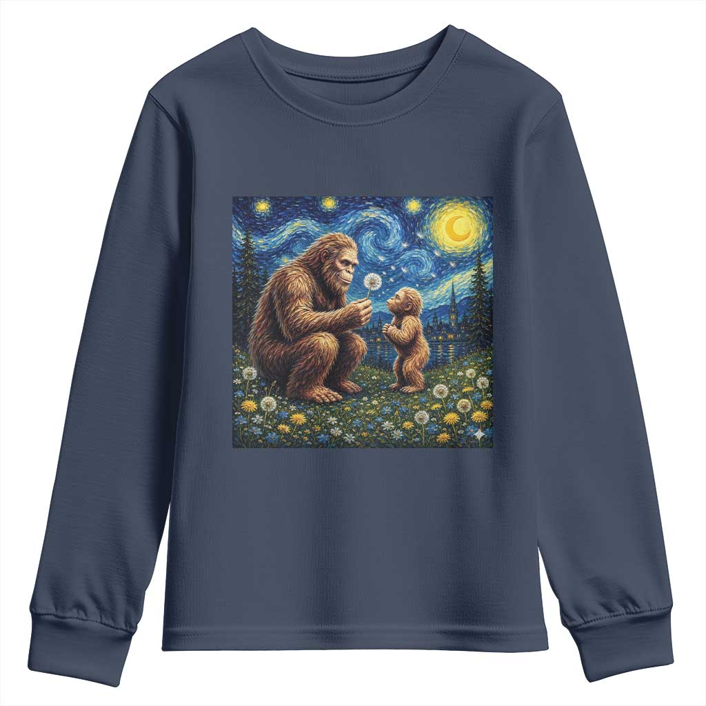 Bigfoot Blowing Dandelion Starry Night Youth Sweatshirt Sasquatch Dad Fathers Day Father Son Matching TS14 Navy Print Your Wear
