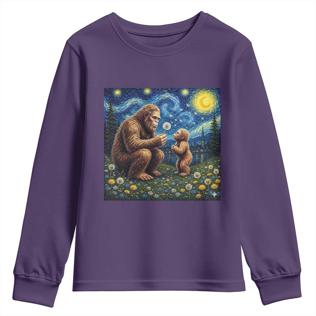 Bigfoot Blowing Dandelion Starry Night Youth Sweatshirt Sasquatch Dad Fathers Day Father Son Matching TS14 Purple Print Your Wear
