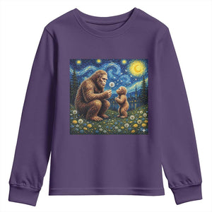 Bigfoot Blowing Dandelion Starry Night Youth Sweatshirt Sasquatch Dad Fathers Day Father Son Matching TS14 Purple Print Your Wear