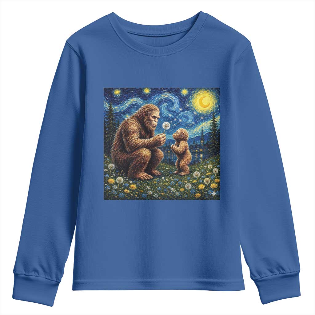 Bigfoot Blowing Dandelion Starry Night Youth Sweatshirt Sasquatch Dad Fathers Day Father Son Matching TS14 Royal Blue Print Your Wear