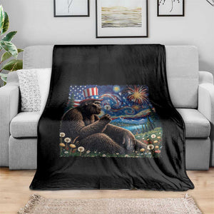Bigfoot Blowing Dandelion Throw Blanket Sasquatch Van Gogh Starry Night 4th of July TS14 Print Your Wear