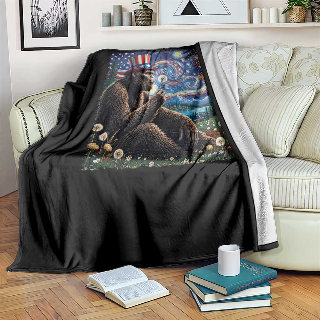 Bigfoot Blowing Dandelion Throw Blanket Sasquatch Van Gogh Starry Night 4th of July TS14 Print Your Wear
