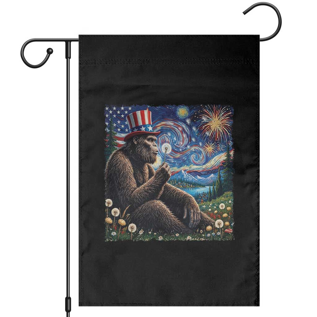 Bigfoot Blowing Dandelion Garden Flag Sasquatch Van Gogh Starry Night 4th of July TS14 Black Print Your Wear