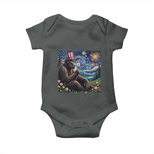 Bigfoot Blowing Dandelion Baby Onesie Sasquatch Van Gogh Starry Night 4th of July TS14 Dark Heather Print Your Wear
