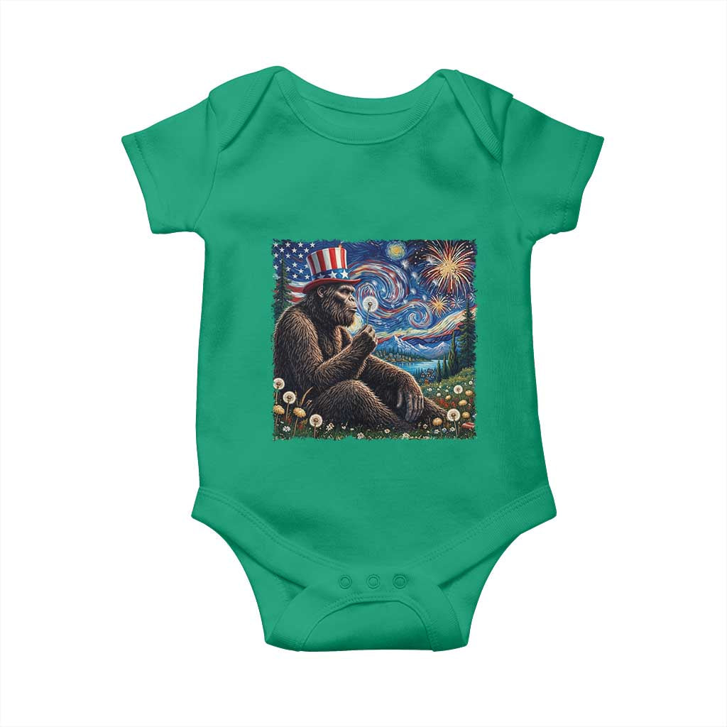 Bigfoot Blowing Dandelion Baby Onesie Sasquatch Van Gogh Starry Night 4th of July TS14 Irish Green Print Your Wear