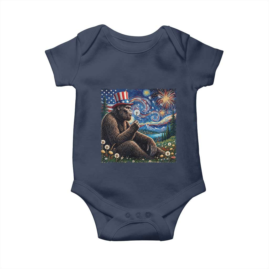 Bigfoot Blowing Dandelion Baby Onesie Sasquatch Van Gogh Starry Night 4th of July TS14 Navy Print Your Wear