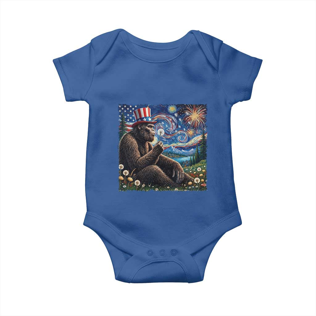 Bigfoot Blowing Dandelion Baby Onesie Sasquatch Van Gogh Starry Night 4th of July TS14 Royal Blue Print Your Wear