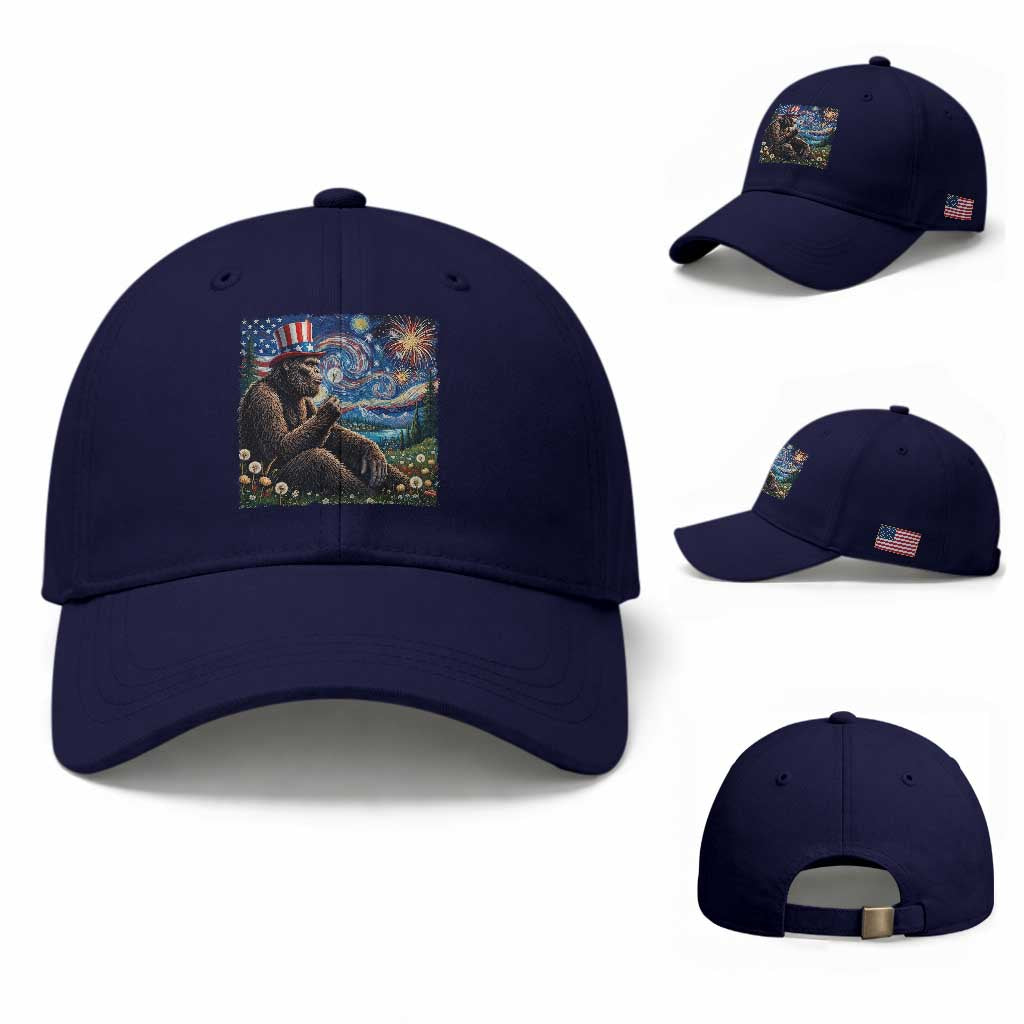Bigfoot Blowing Dandelion Baseball Cap Sasquatch Van Gogh Starry Night 4th of July TS14 Baseball Cap Universal Fit Dark Blue Print Your Wear