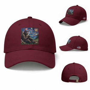 Bigfoot Blowing Dandelion Baseball Cap Sasquatch Van Gogh Starry Night 4th of July TS14 Baseball Cap Universal Fit Maroon Print Your Wear