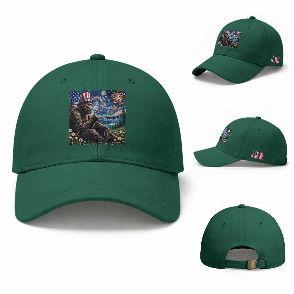 Bigfoot Blowing Dandelion Baseball Cap Sasquatch Van Gogh Starry Night 4th of July TS14 Baseball Cap Universal Fit Irish Green Print Your Wear