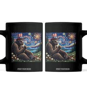 Bigfoot Blowing Dandelion Coffee Mug Sasquatch Van Gogh Starry Night 4th of July TS14 Black Print Your Wear