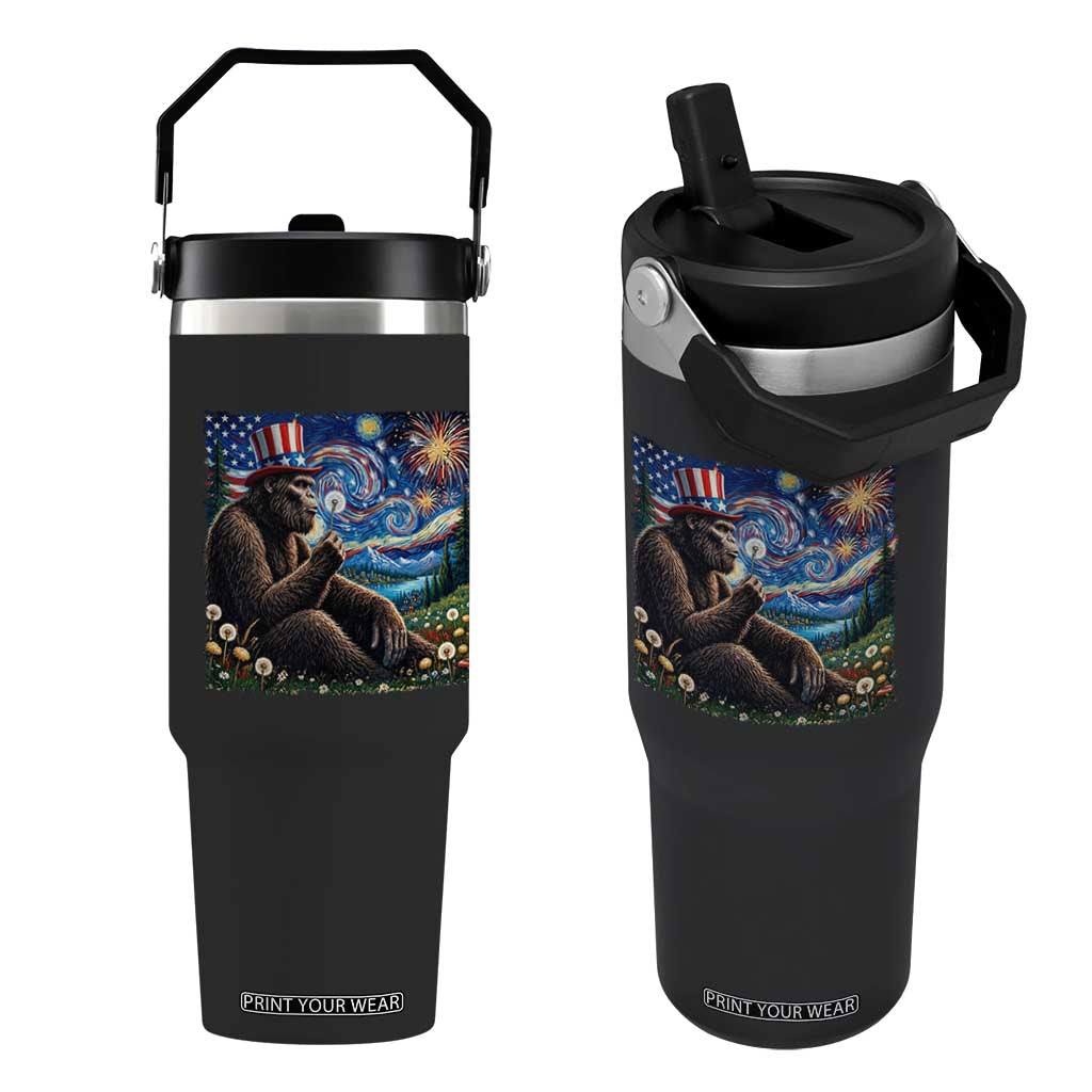 Bigfoot Blowing Dandelion Flip Straw Tumbler Sasquatch Van Gogh Starry Night 4th of July TS14 One Size: 30 oz Black Print Your Wear
