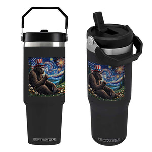 Bigfoot Blowing Dandelion Flip Straw Tumbler Sasquatch Van Gogh Starry Night 4th of July TS14 One Size: 30 oz Black Print Your Wear