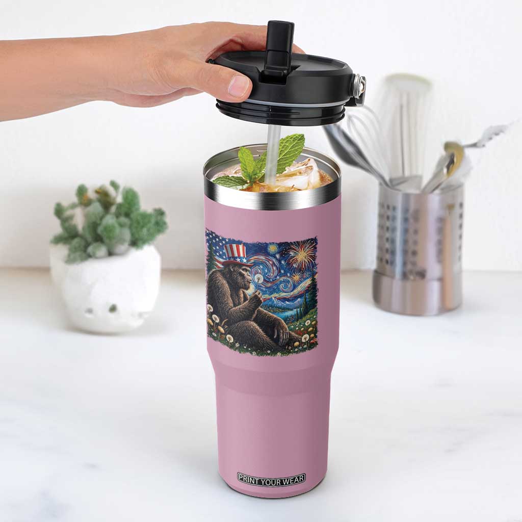 Bigfoot Blowing Dandelion Flip Straw Tumbler Sasquatch Van Gogh Starry Night 4th of July TS14 One Size: 30 oz Light Pink Print Your Wear