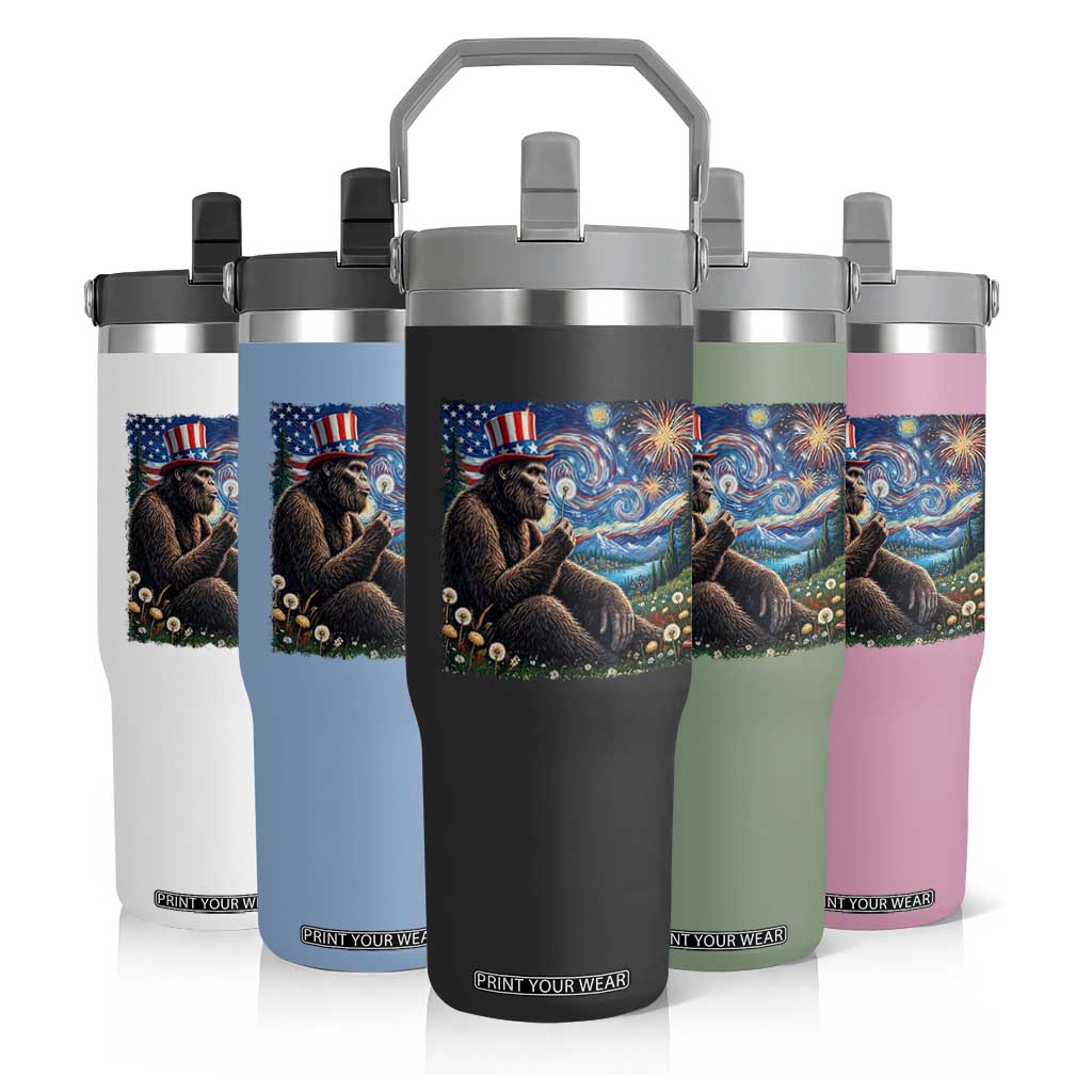 Bigfoot Blowing Dandelion Flip Straw Tumbler Sasquatch Van Gogh Starry Night 4th of July TS14 Print Your Wear
