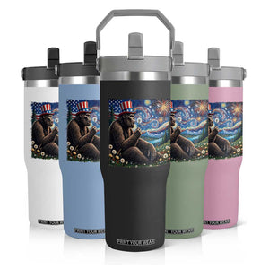 Bigfoot Blowing Dandelion Flip Straw Tumbler Sasquatch Van Gogh Starry Night 4th of July TS14 Print Your Wear